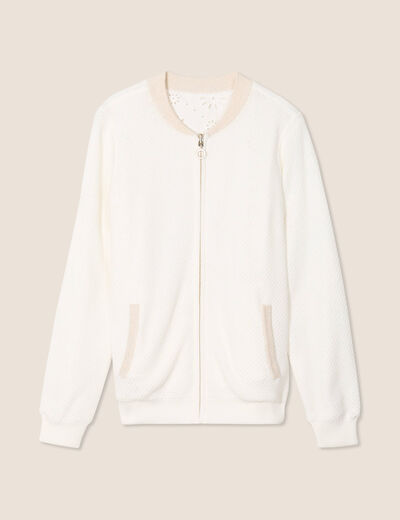 Veste réversible brodée ecru femme
