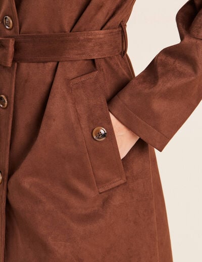 Trench cintr&eacute; long aspect daim marron femme