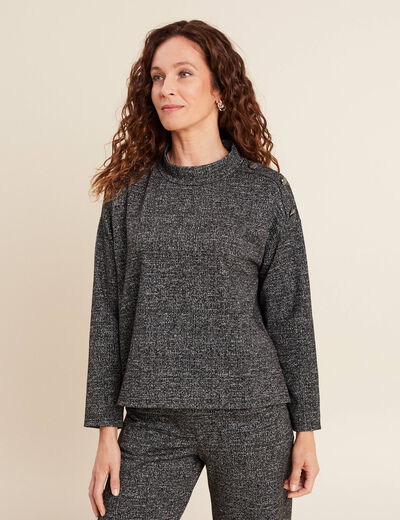 Top manches longues col montant gris femme