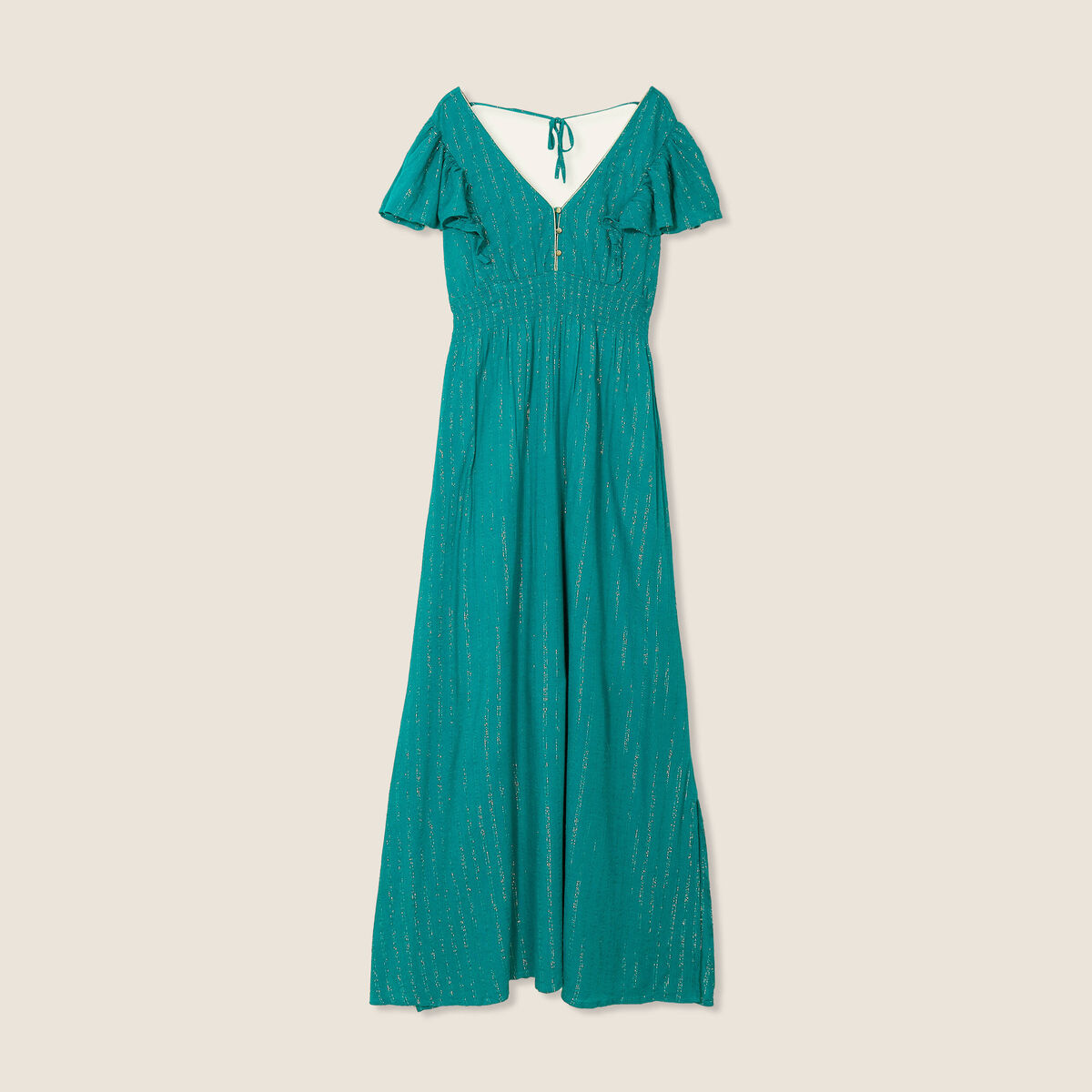 Robe longue droite fluide vert canard femme