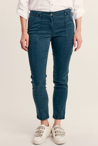 Pantalon ajusté bleu canard femme