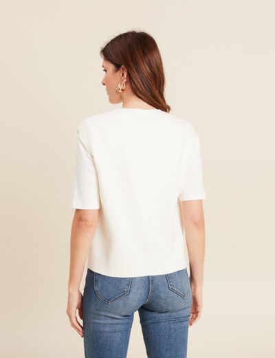 gilet droit court sans manches col rond ecru femme