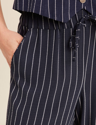 Pantalon large taille haute bleu foncé femme