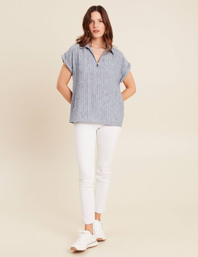 Blouse manches courtes fluide bleu femme