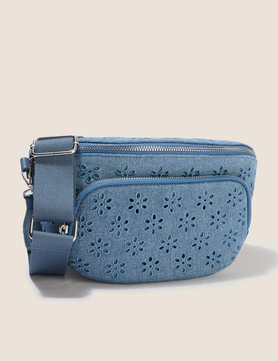Sac banane en bandouli&egrave;re doubl&eacute; denim double stone femme