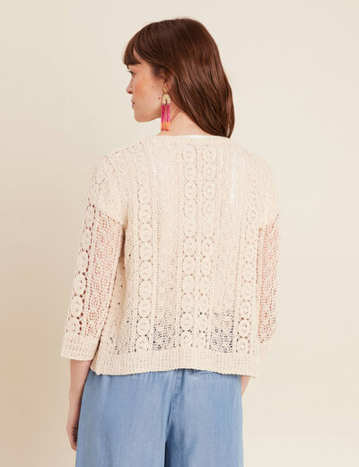 Gilet manches 3/4 ajour&eacute; ecru femme