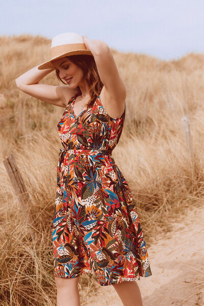 Robe droite à bretelles multicolore femme