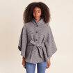 Poncho ceintur&eacute; gris clair femme