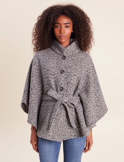 Poncho ceintur&eacute; gris clair femme