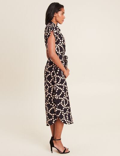Robe chemise midi ceinturée noir femme