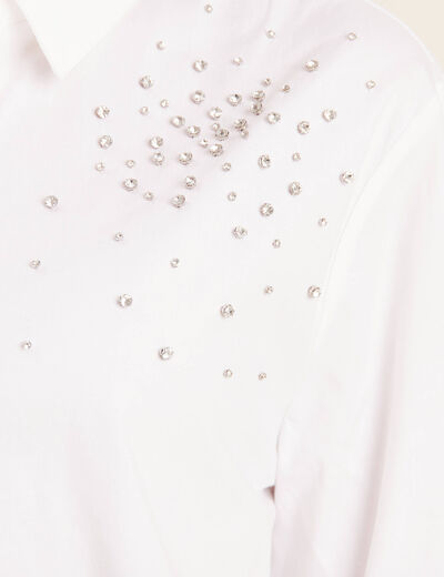 Chemise manches longues strass ecru femme