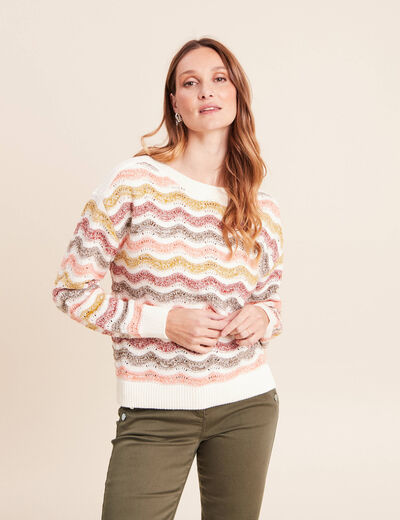Pull col bateau manches longues vert femme