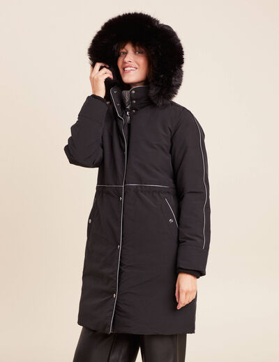 Parka d&eacute;perlante &agrave; capuche noir femme