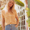 Pull manches courtes jaune moutarde femme