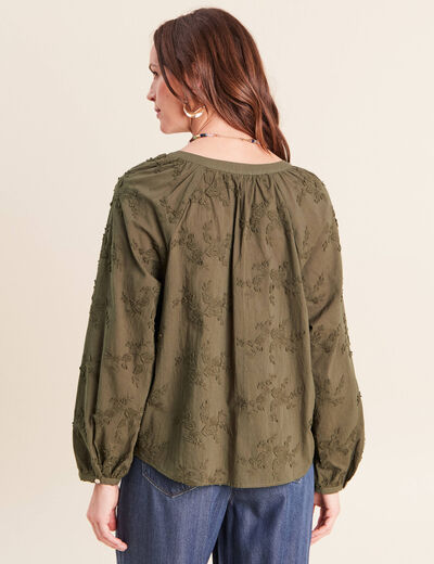 Blouse ample manches longues fluide vert kaki femme
