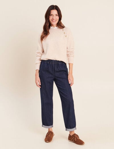 Pull bi-mati&egrave;re col montant ecru femme