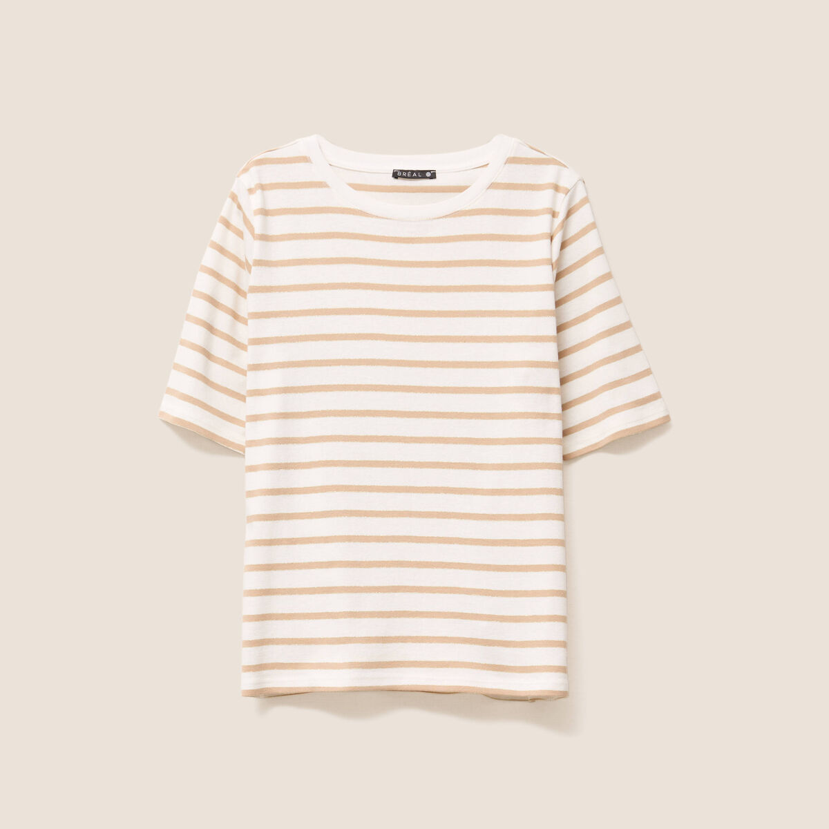 T-shirt col rond marron clair femme