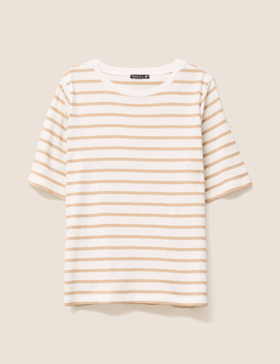 T-shirt col rond marron clair femme