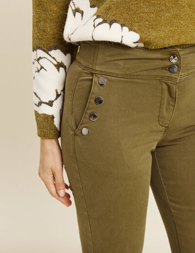 Pantalon coupe bootcut &agrave; pont vert olive femme
