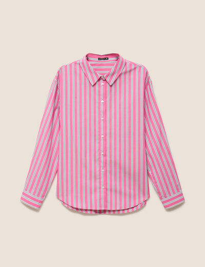 Chemise manches longues en coton strass rose femme