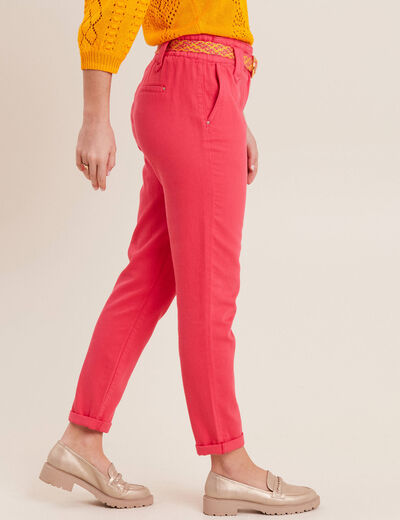 Pantalon carotte ceinturé rose cerise femme