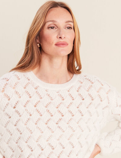 Pull manches longues ajour&eacute; ecru femme