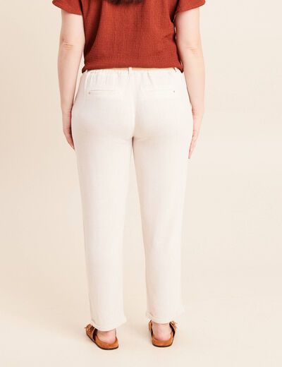 Pantalon large 7/8&egrave;me taille bascul&eacute;e beige femme