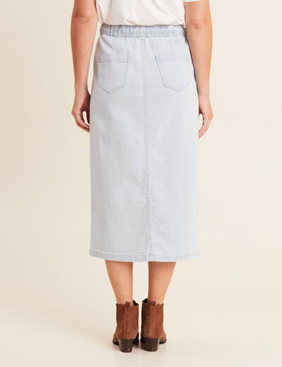 Jupe longue droite en jean denim bleach femme