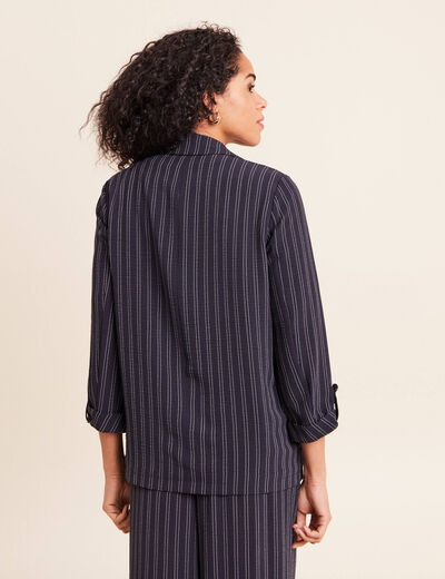 Veste longue droite col tailleur bleu femme