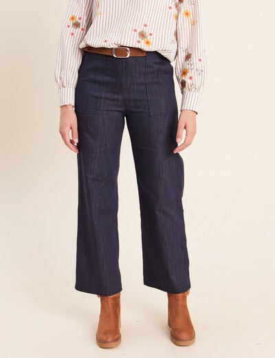 Jean cargo taille haute denim brut femme