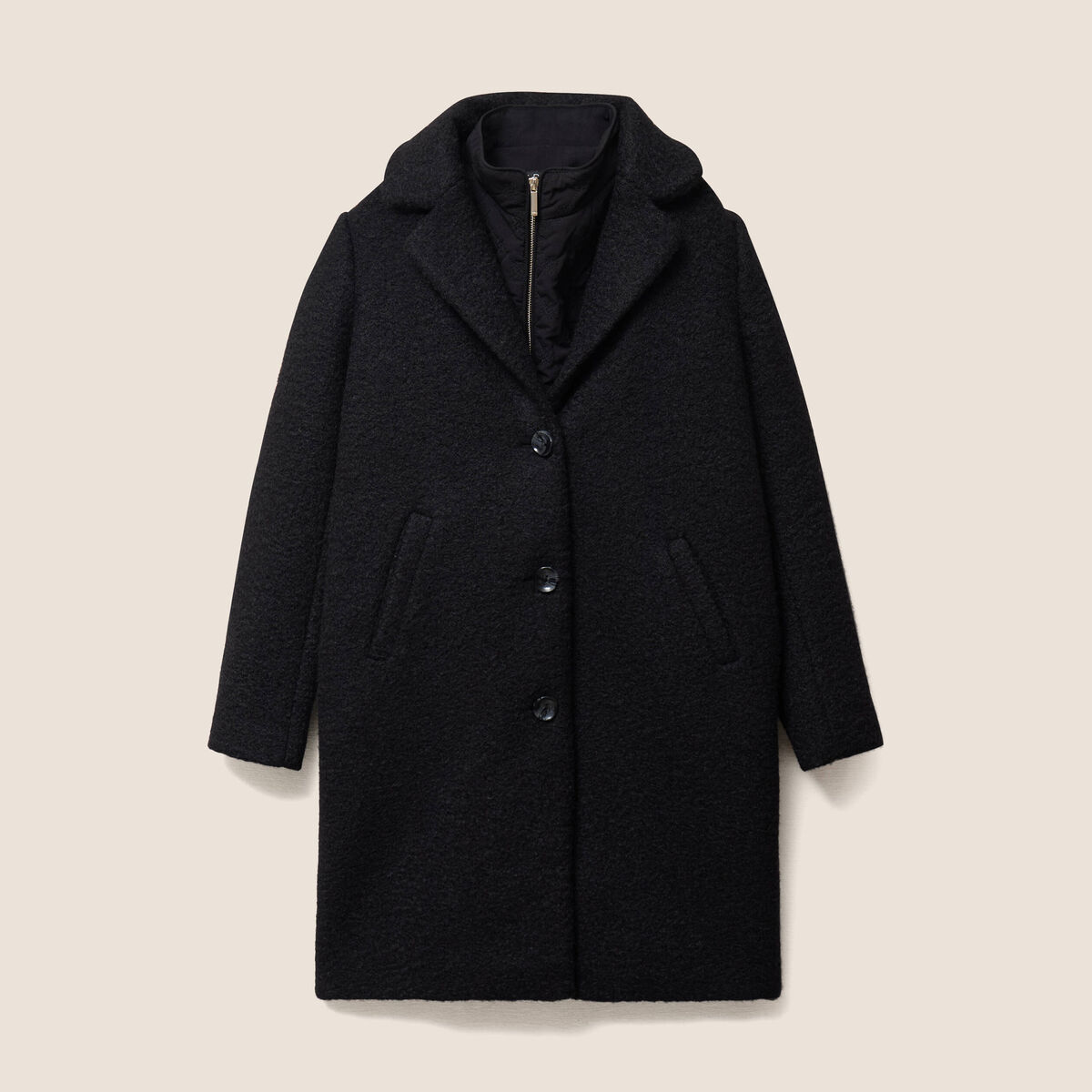 Manteau 3 en 1 col montant doubl&eacute; noir femme