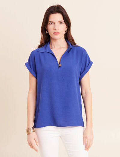 Blouse manches courtes bleu fonc&eacute; femme