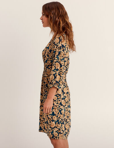 Robe évasée manches 3/4 bleu foncé femme
