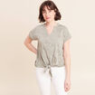 T-shirt col tunisien manches courtes vert clair femme