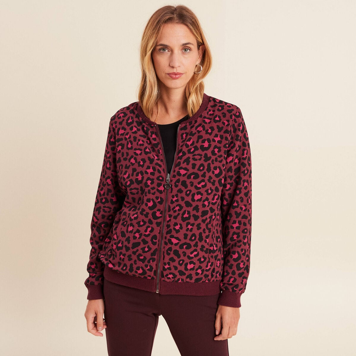 Gilet r&eacute;versible manches longues bordeaux femme