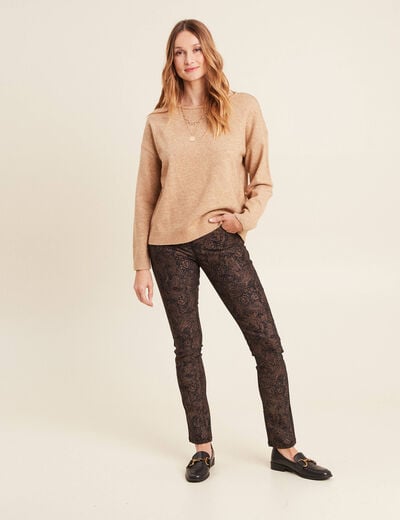Pantalon ajusté enduit noir femme