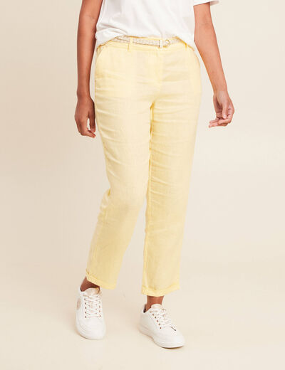 Pantalon flou ceinturé jaune clair femme