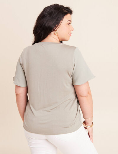 T-shirt bi-mati&egrave;re manches courtes vert clair femme