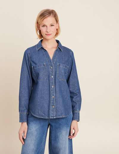 Chemise manches longues jean denim stone femme