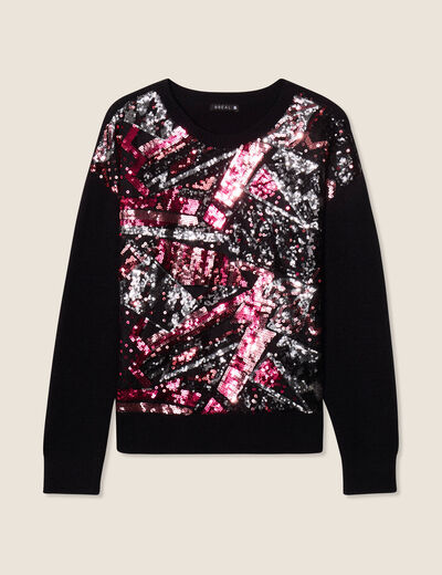 Pull manches longues sequins noir femme