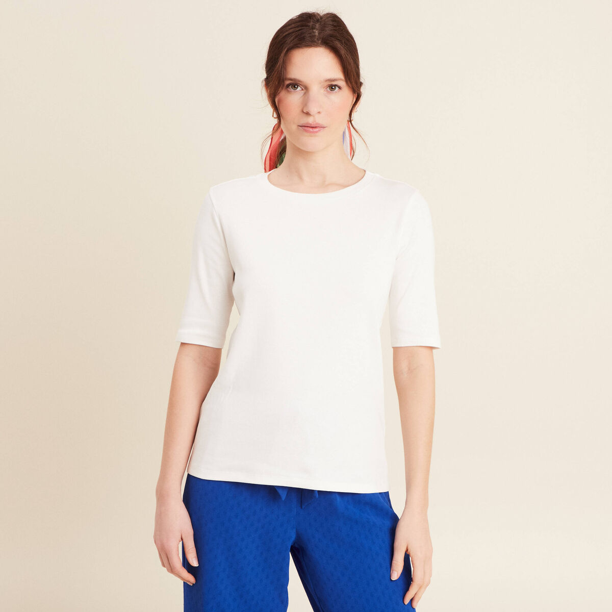 T-shirt manches coude ecru femme