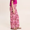 Pantalon large taille haute rose corail femme