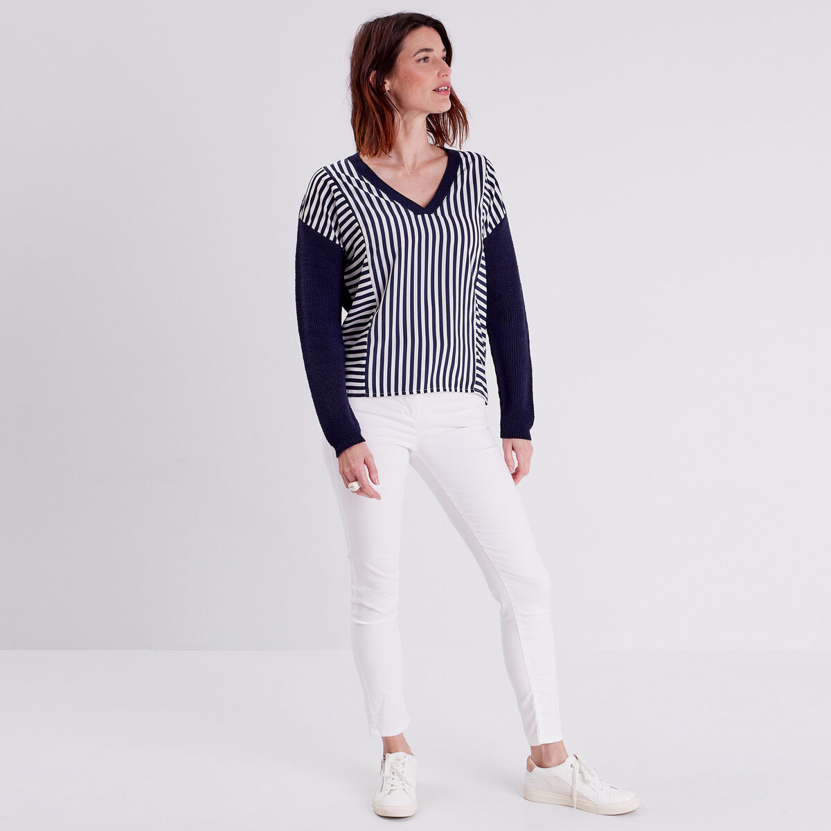 Pull manches longues blanc femme