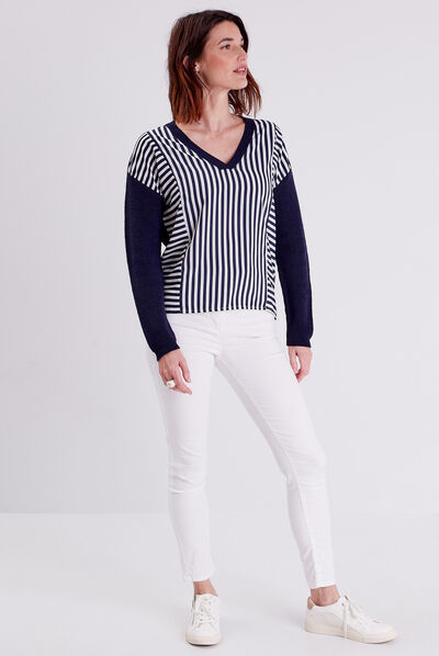 Pull manches longues blanc femme