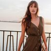 Robe midi évasée satin vert kaki femme