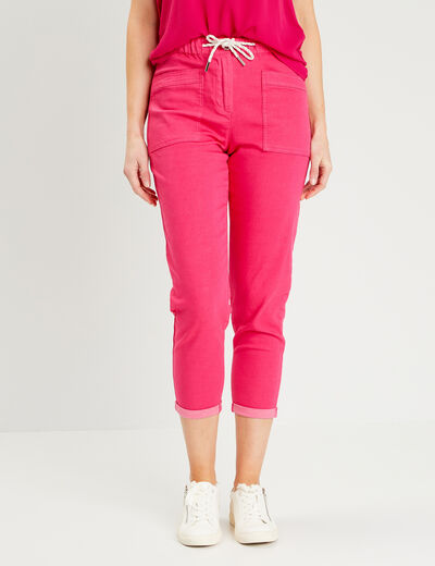 Pantalon coupe droite à coulisse rose framboise femme