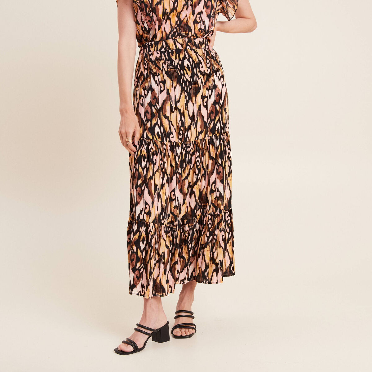 Jupe midi droite fluide noir femme