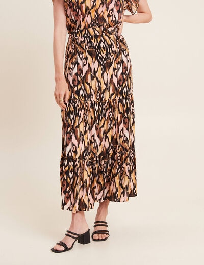 Jupe midi droite fluide noir femme