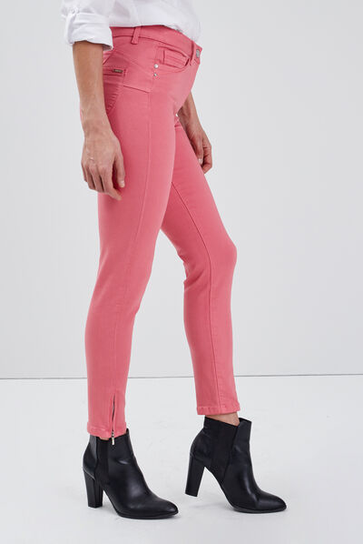 Pantalon ajusté taille haute rose femme