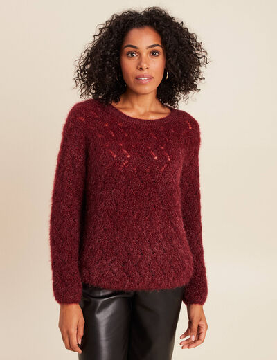 Pull manches longues ajour&eacute; bordeaux femme